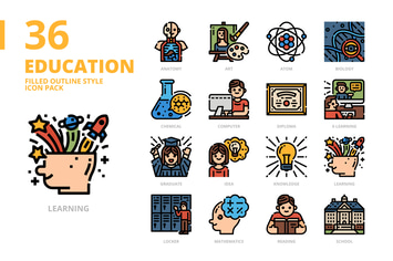 Education Filled Outline Style Icon Set