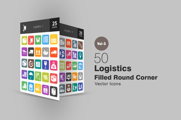 50 Logistics Flat Round Corner Icons
