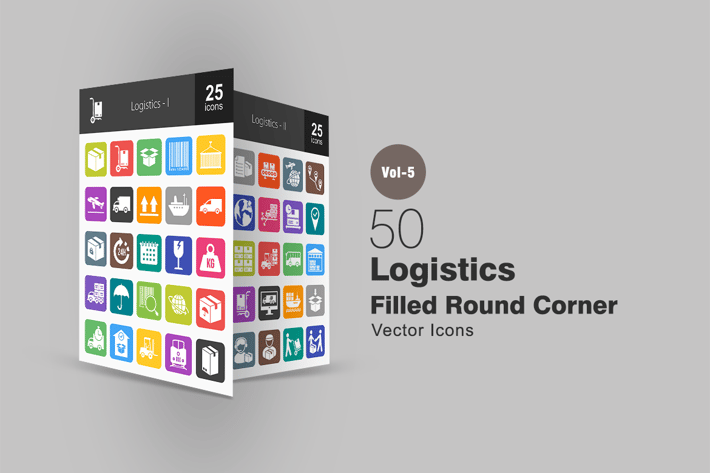 50 Logistics Flat Round Corner Icons