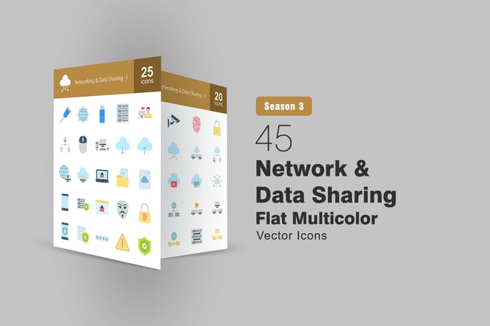 45 Network and Data Sharing Flat Icons