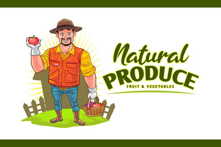 Cartoon Farmer - Fruits & Vegetables Produce Logo