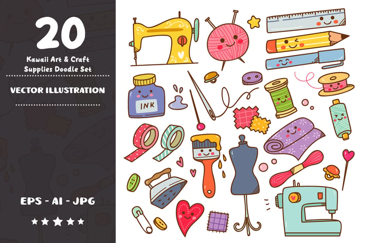 Kawaii Art and Craft Supplies Doodle Set