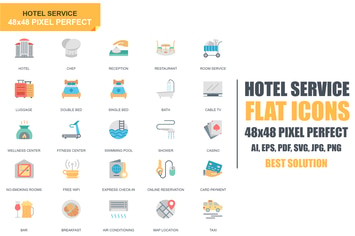 Simple Set Hotel Services Flat Icons