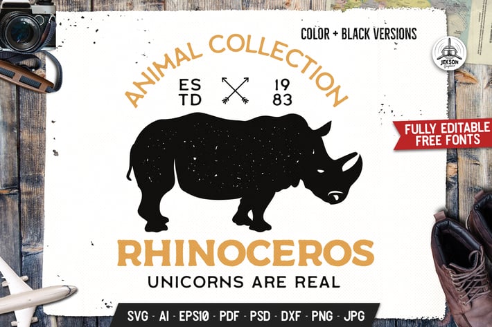 Wild Animal Badge Template. Rhinoceros Vector