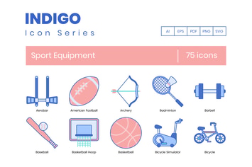 75 Sport Equipment Line Icons