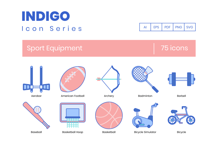75 Sport Equipment Line Icons