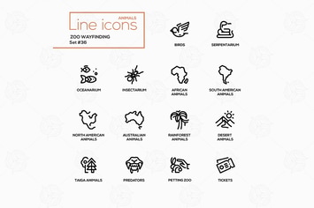 Zoo wayfinding - modern vector single line icons