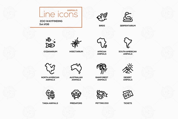 Zoo wayfinding - modern vector single line icons