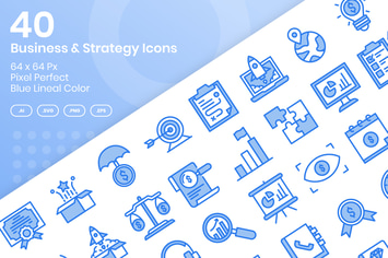40 Business & Strategy Icons - Blue Lineal Color