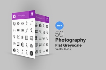 50 Photography Greyscale Icons