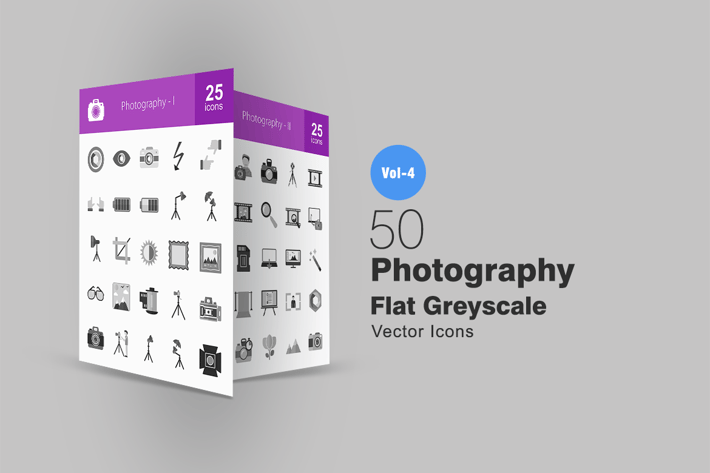 50 Photography Greyscale Icons