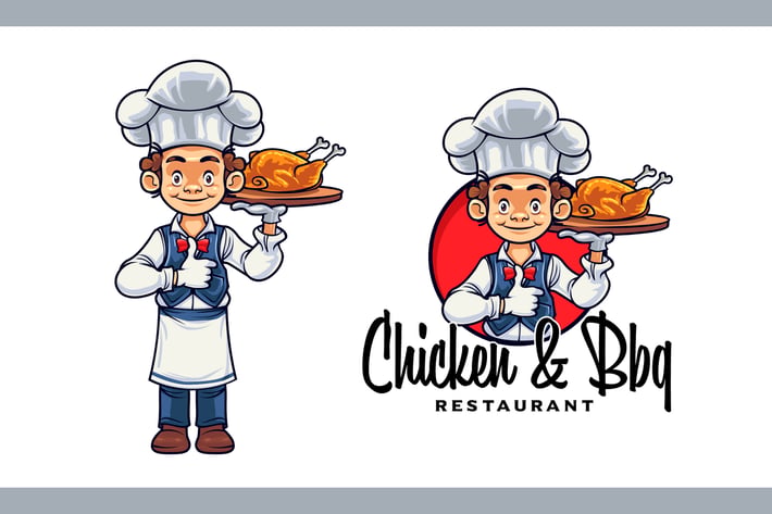 Cartoon Young Chef Character Mascot Logo
