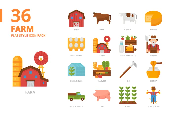 Farm Flat Style Icon Set