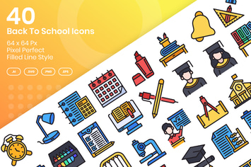 40 Back To School Icons Set - Filled Line