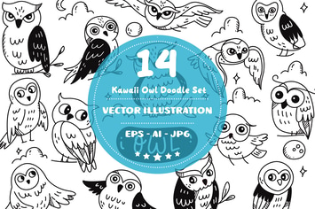 Kawaii Owl Doodle Set