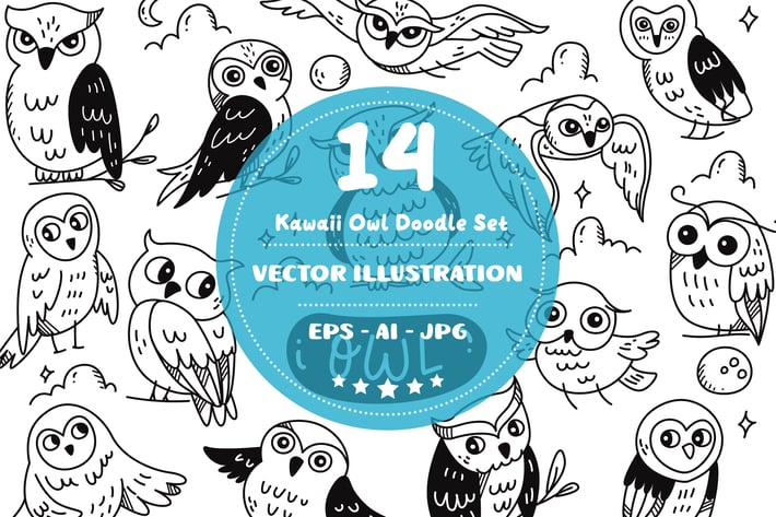 Kawaii Owl Doodle Set