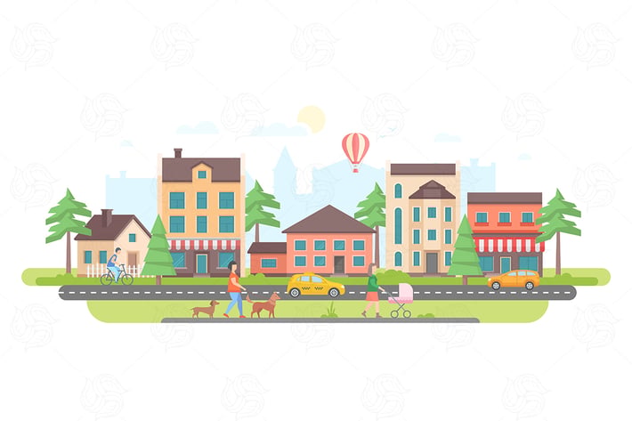 Town life - flat design style vector illustration