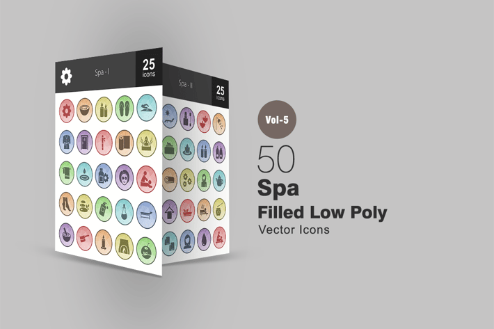 50 Spa Filled Low Poly Icons