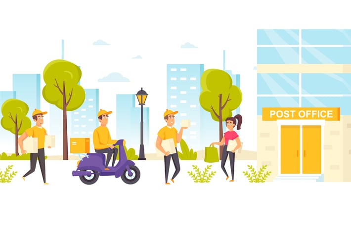 People Couriers in Uniform Flat Scene Situation