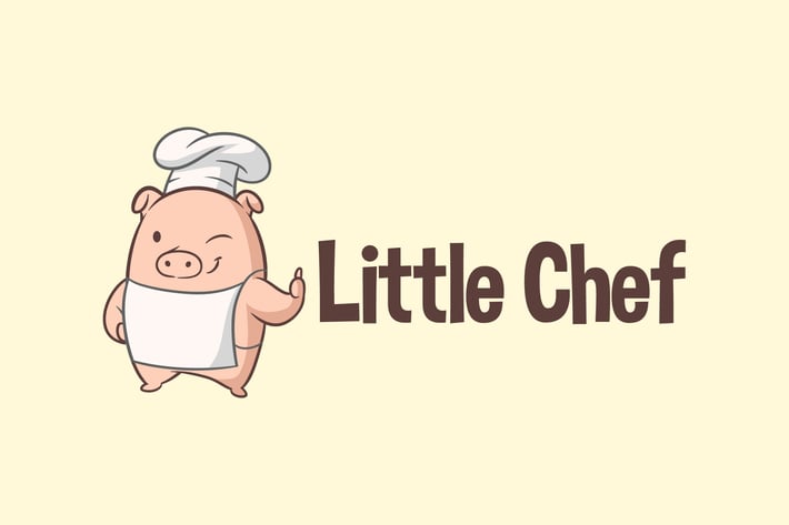 Cartoon Cute Little Pig Chef Mascot Logo