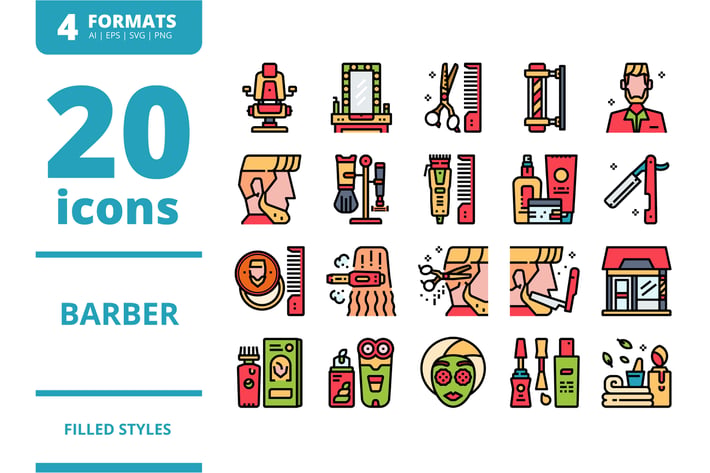 Barber Filled icons packs