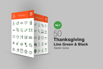 50 Thanksgiving Green & Black Line Icons