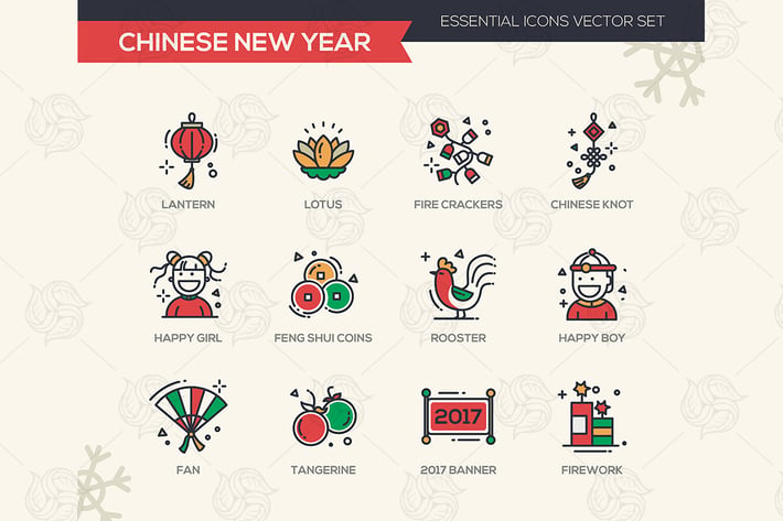 Chinese New Year Icons Set