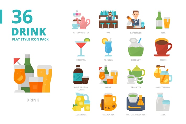 Drink Flat Style Icon Set