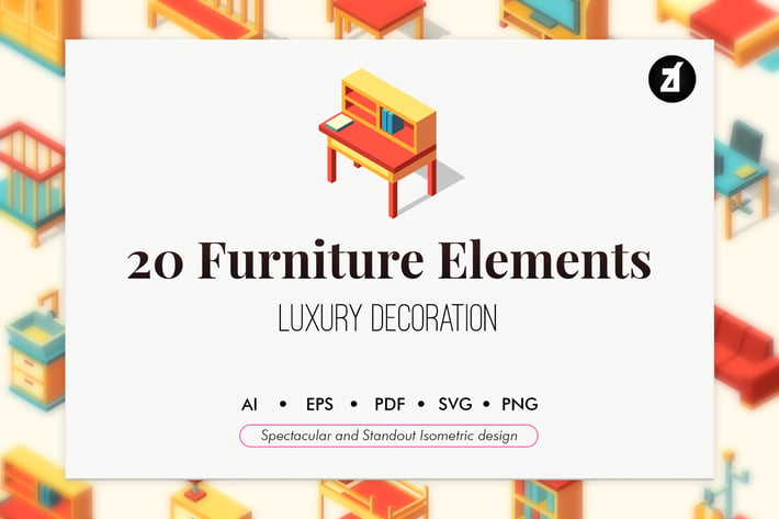 25 Furniture isometric elements