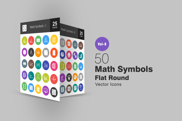 50 Math Symbols Flat Round Icons