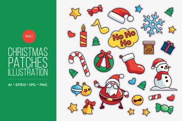 Cute Merry Christmas Patches Vector Vol. 1