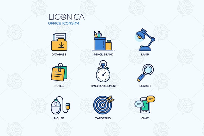 Set of modern office thin line flat design icons