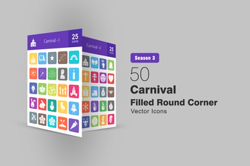 50 Carnival Filled Round Corner Icons