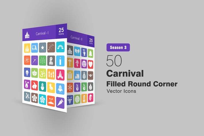 50 Carnival Filled Round Corner Icons