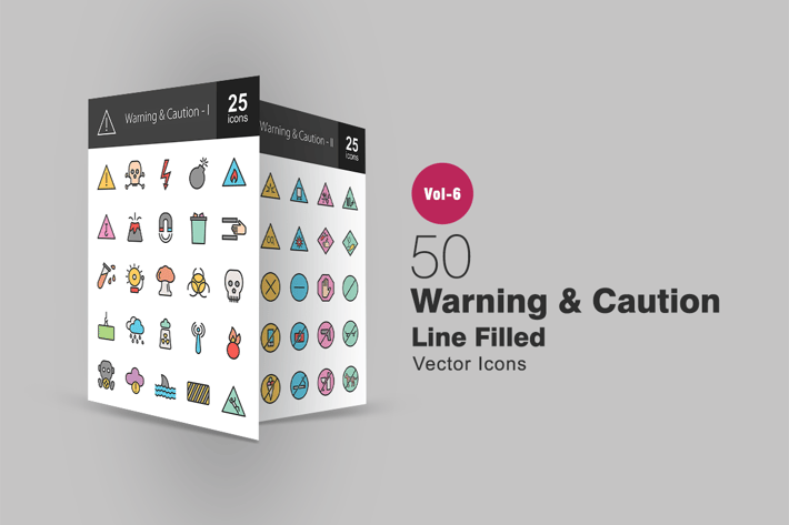 50 Warning & Caution Filled Line Icons