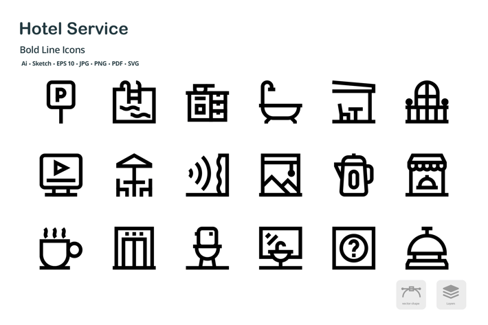 Hotel Service Mini Bold Line Vector Icons