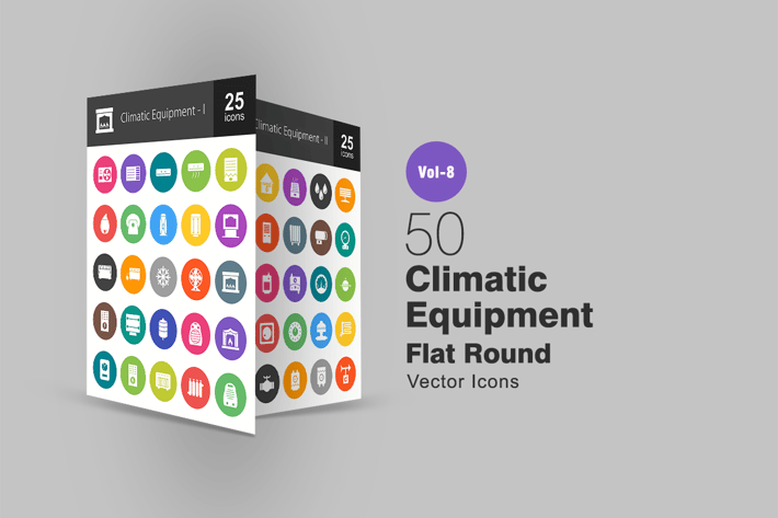 50 Climatic Equipment Flat Round Icons