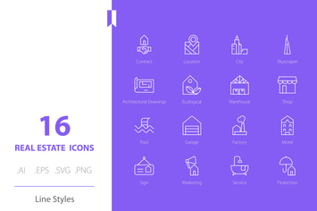 Real Estate Flat Icon Set Line Styles