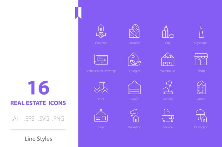 Real Estate Flat Icon Set Line Styles
