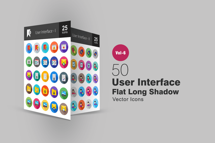 50 User Interface Flat Shadowed Icons