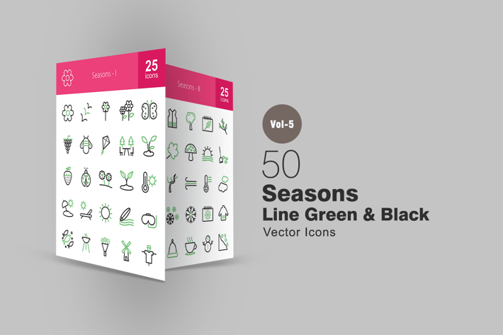 50 Seasons Line Green & Black Icons