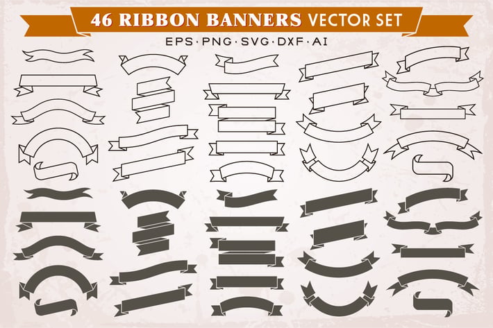 46 Ribbon Banners Silhouettes Vector Set