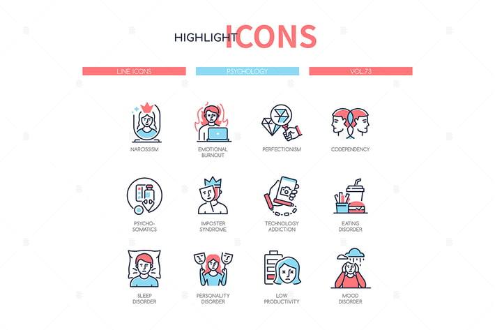 Psychology concept - line design style icons set