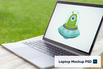 Laptop computer in the garden - Mockup PSD