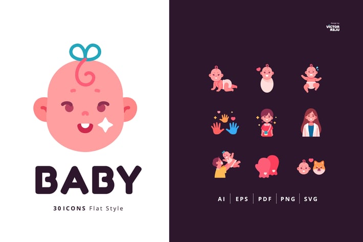 30 Icons Baby Flat Style