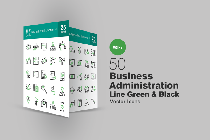 50 Business Administration Line Green & Black Icon