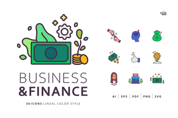 36 Business and Finance Icons Lineal Color Style