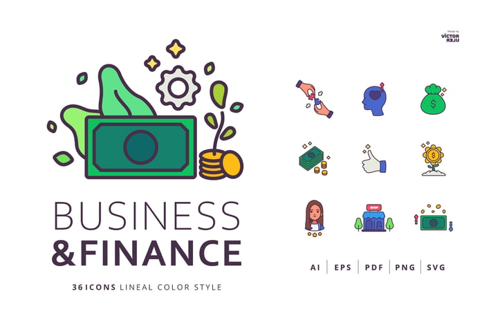 36 Business and Finance Icons Lineal Color Style