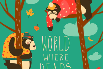 Funny bears are sitting on trees