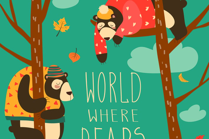 Funny bears are sitting on trees